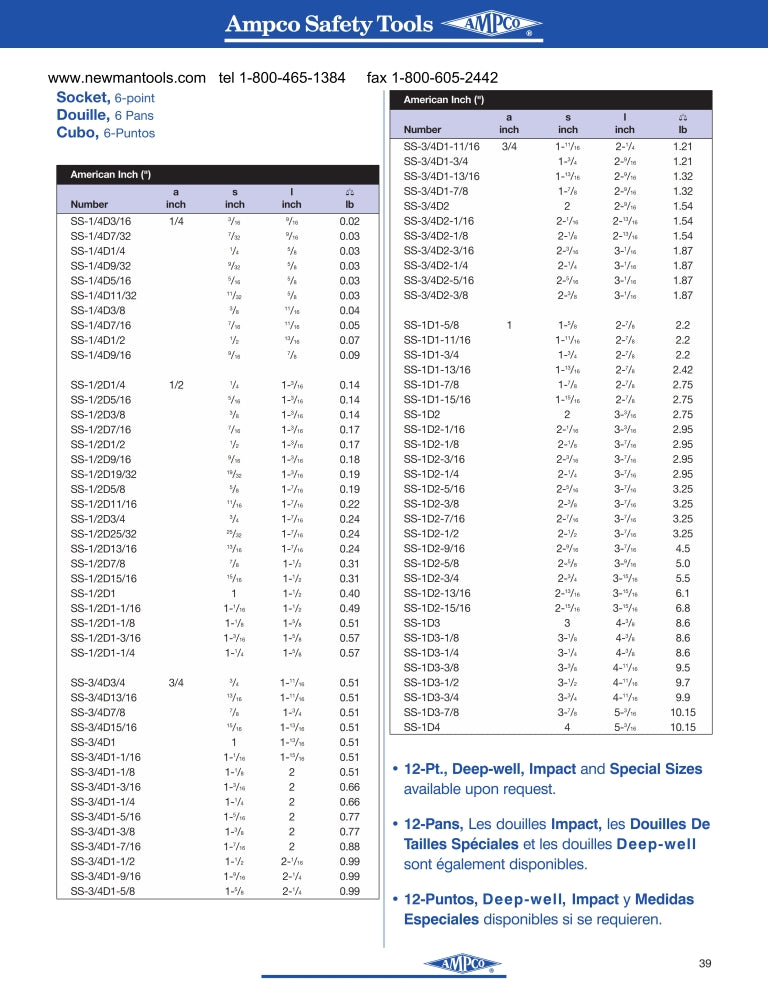 Dado de 6 Puntas, Entrada de 1/2" de 3/4" Marca AMPCO Modelo SS-1/2"D3/4"
