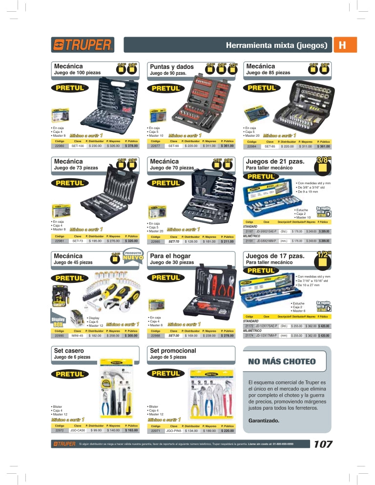 Set de herramientas para mecánica, 70 piezas, Pretul Clave-SET-70