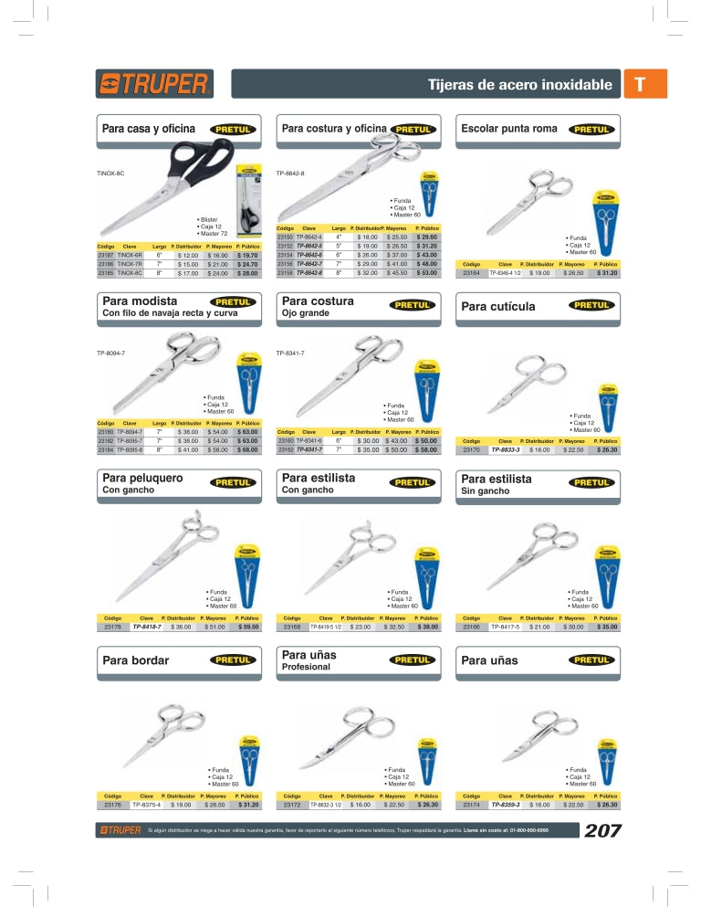 Tijera para costura y oficina 7', Pretul Clave-TP-8642-7