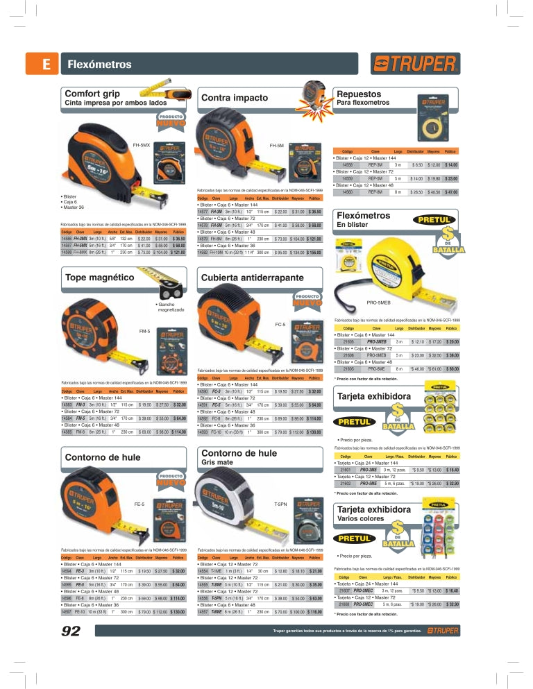 Flexómetro, amarillo, 5m,cinta 3/4', Pretul,tarjeta plástica Clave-PRO-5MEB
