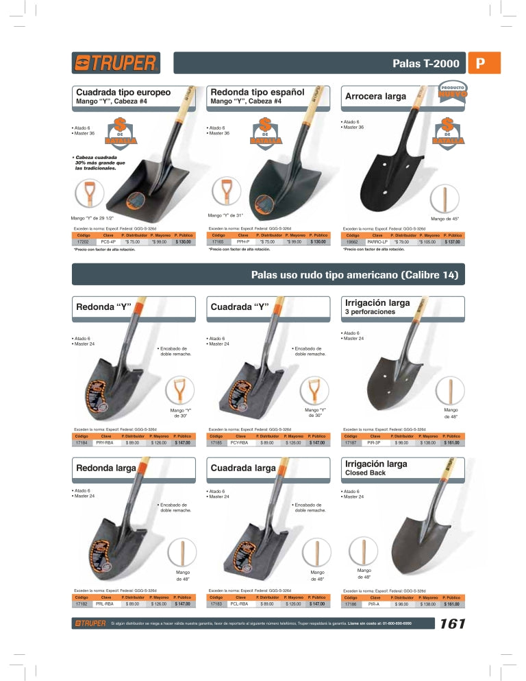 Pala irrigaciÃ³n, arrocera, 3 perforaciones, mango largo Clave-PARRO-LP