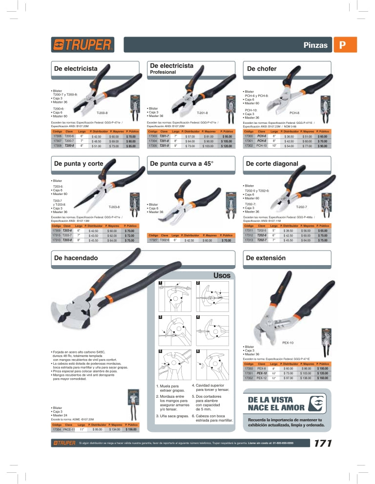 Pinza de chofer 10', mango de vinil Clave-PCH-10