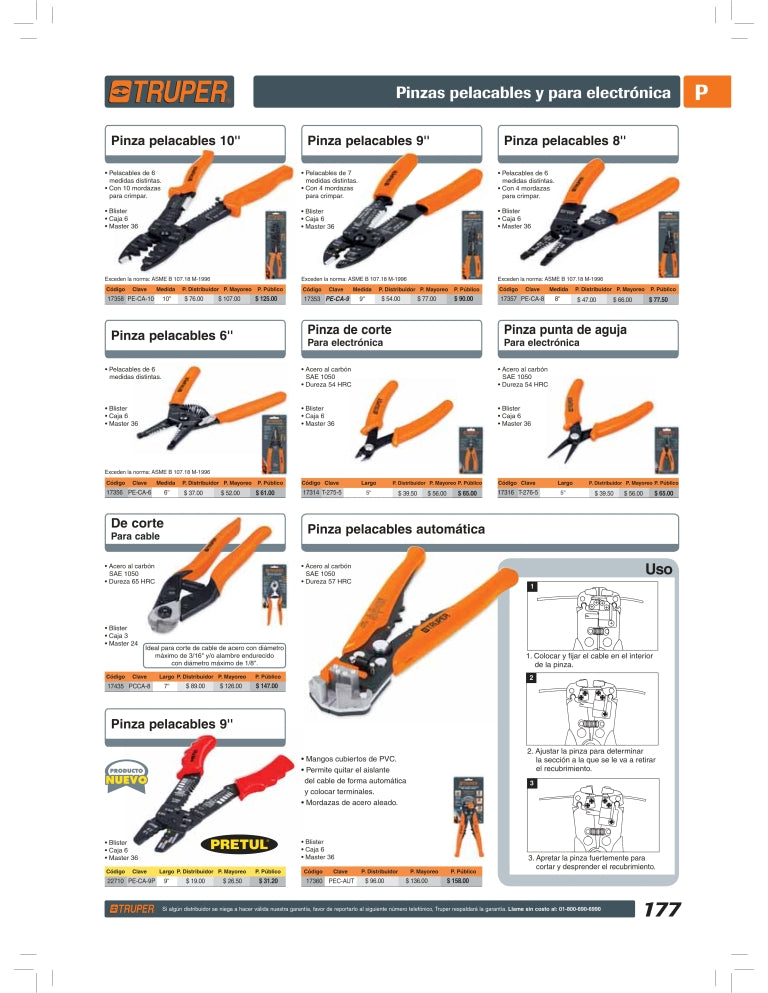 Pinza pelacable 9', Pretul Clave-PE-CA-9P