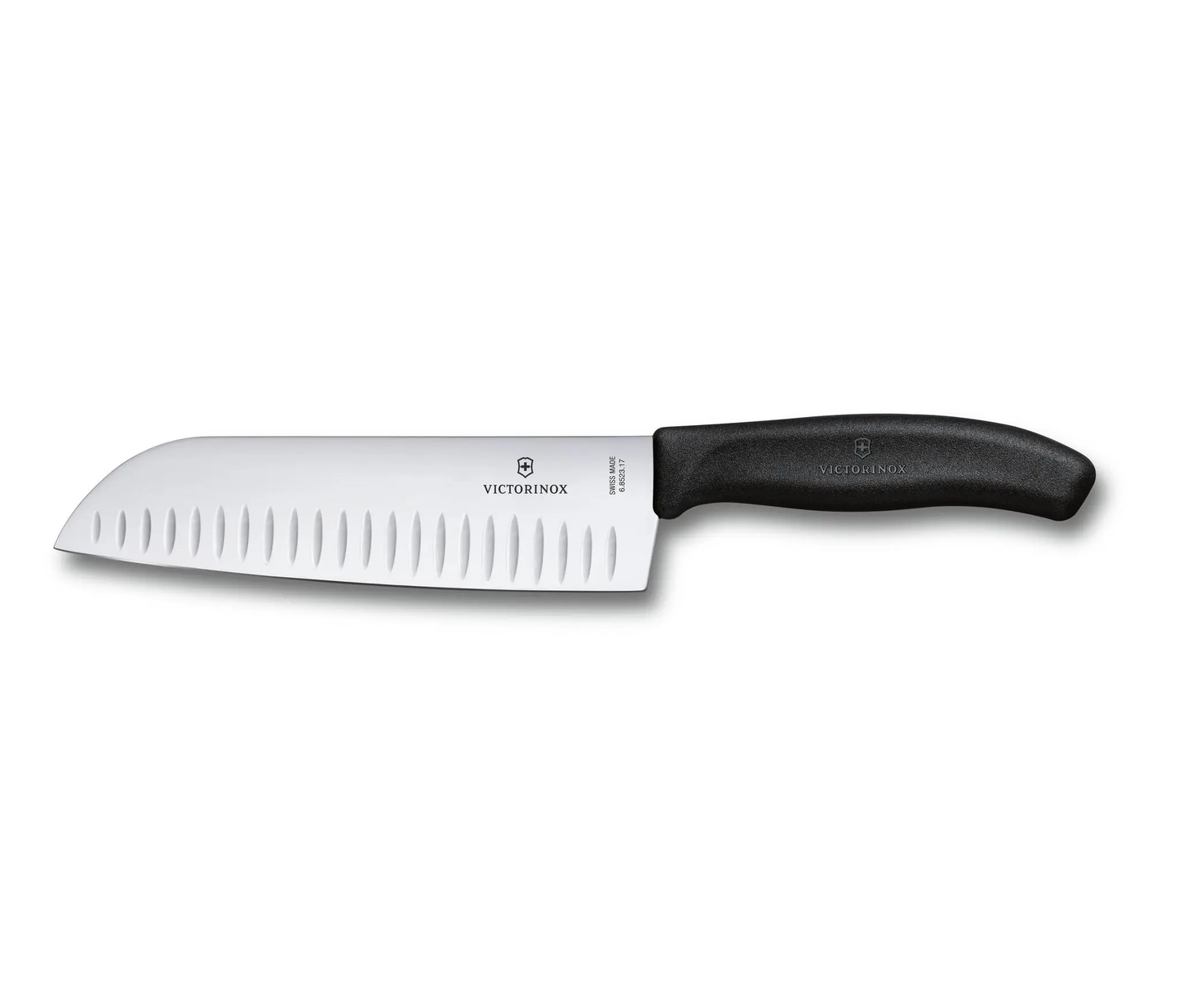 SWISSCLASSIC, CUCHILLO SANTOKU, ALVÉOLOS, 17 CM, NEGRO
